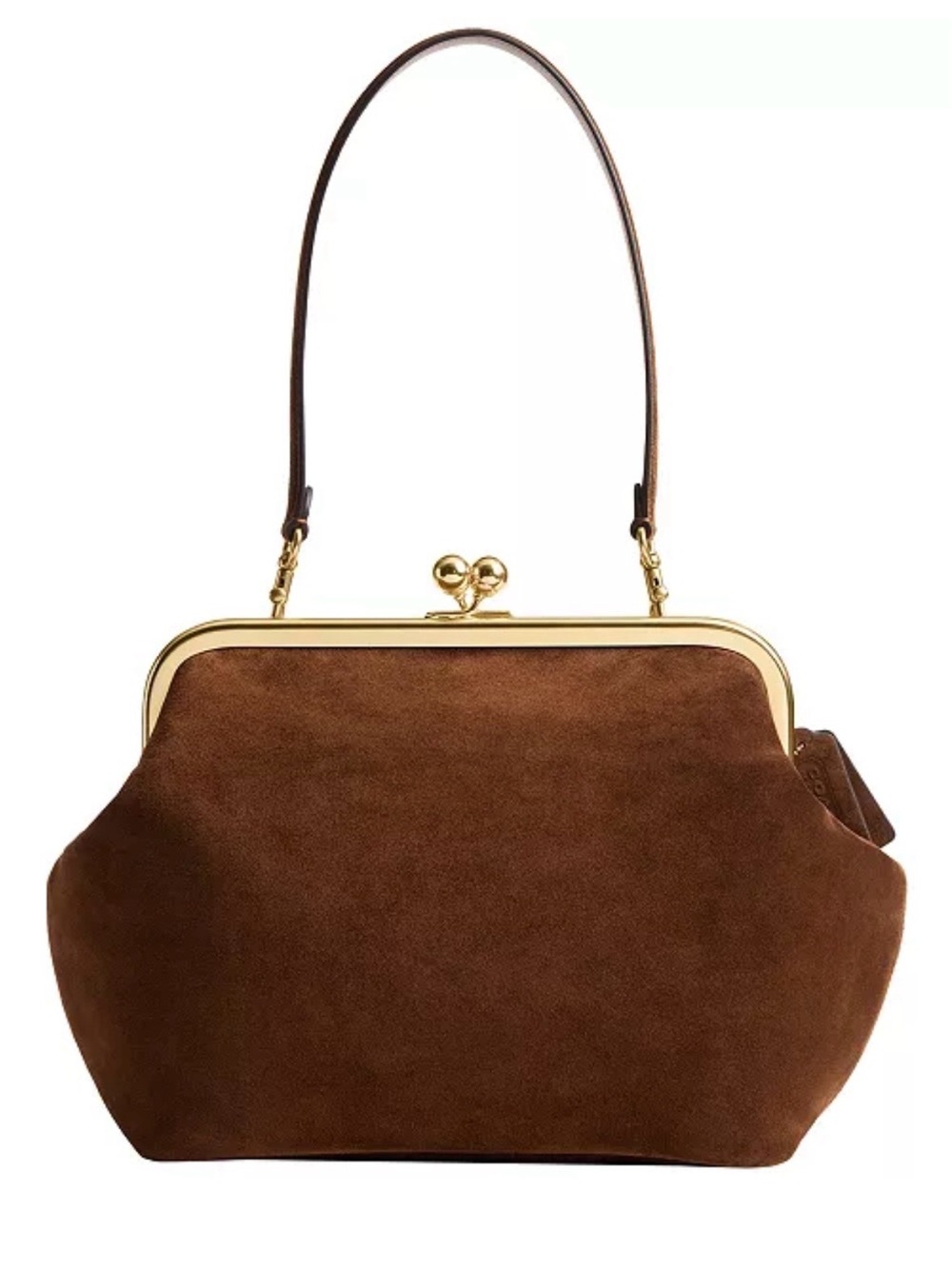 Coach Brown Suede Frame-Top Shoulder Bag with Gold Hardware
